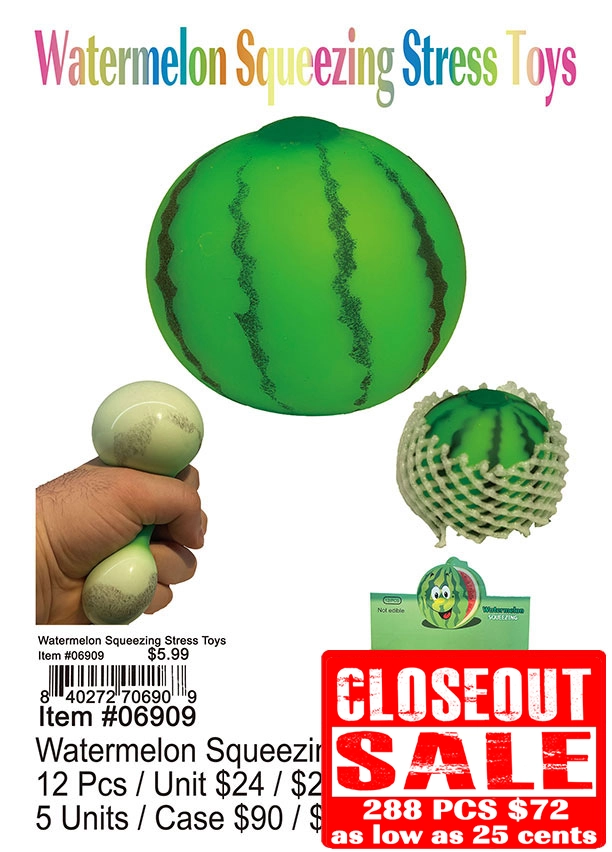 Watermelon Squeezing Stress Toy - Closeout 288 Pcs.